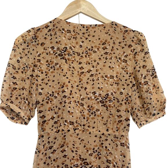 FATE Animal Print Tiered Ruffle Dress Taupe Leopard Chiffon Fall Neutral Size XS - Picture 8 of 10